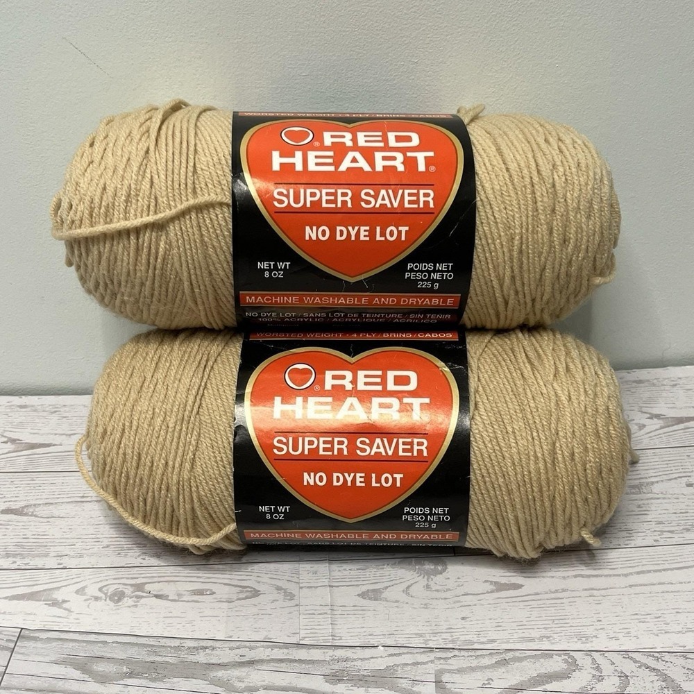 Red Heart Super Saver Yarn 334 Buff Worsted 4-Ply 8oz No Dye Lot 2 Skeins